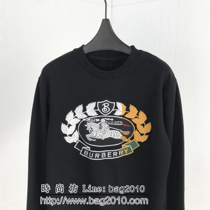 BURBERRY巴寶莉 18秋冬新款 Unisex 麥穗皇冠騎士刺繡logo 黑色抓絨衛衣 ydi1933